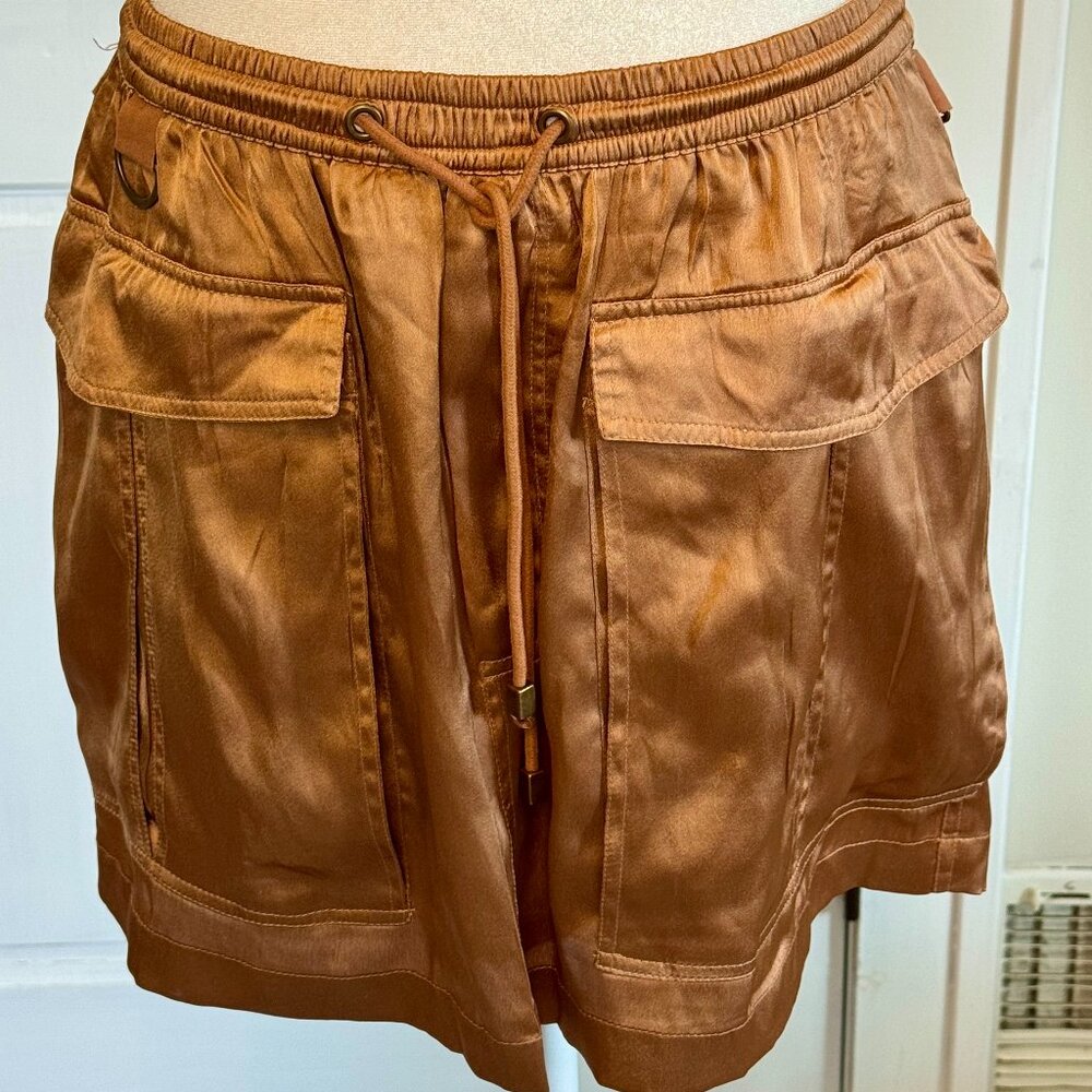 love the label from anthropologie | copper satin utility skirt | size medium